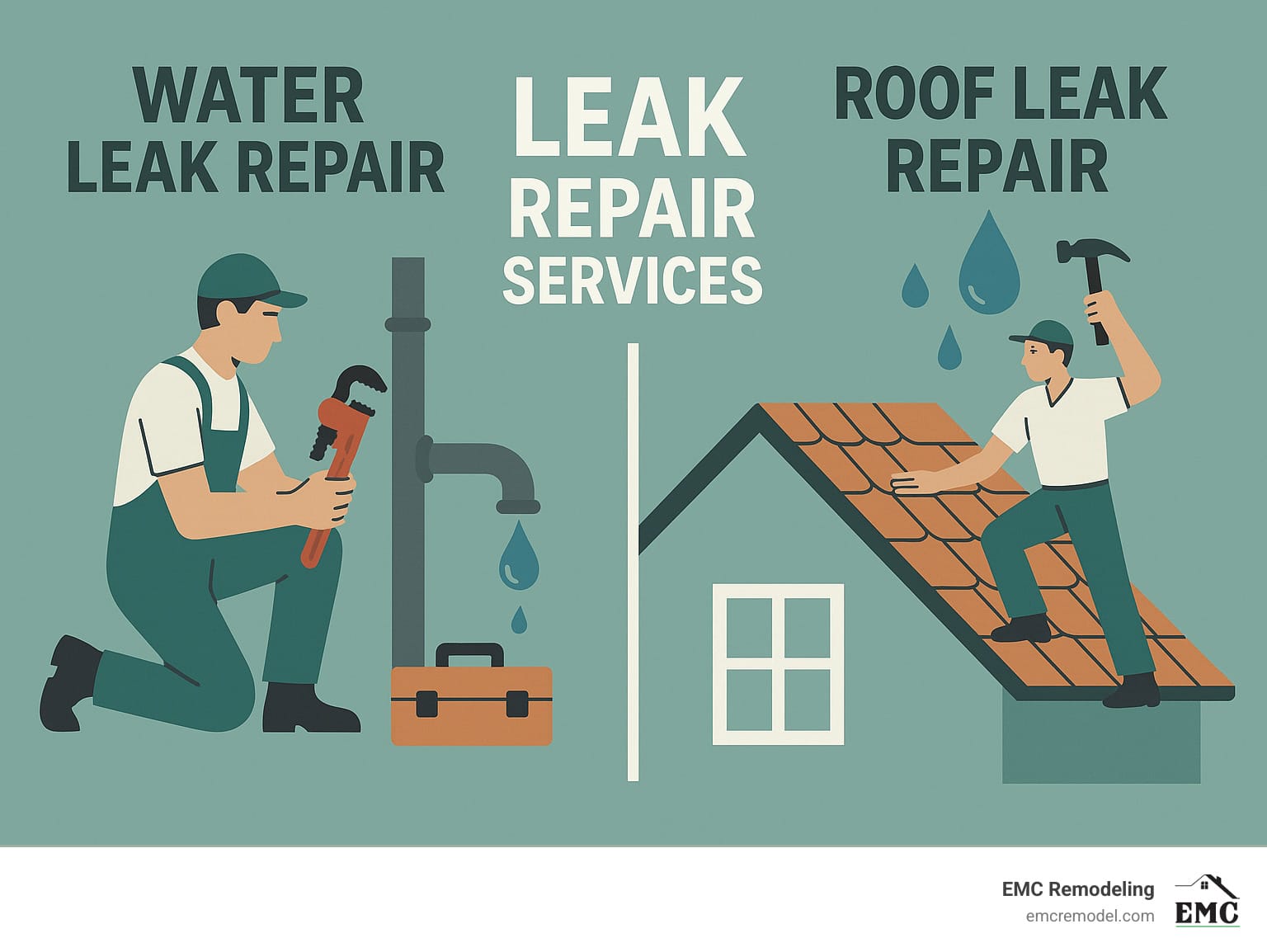 water leak repair services - roof leak repair services - leak repair services infographic